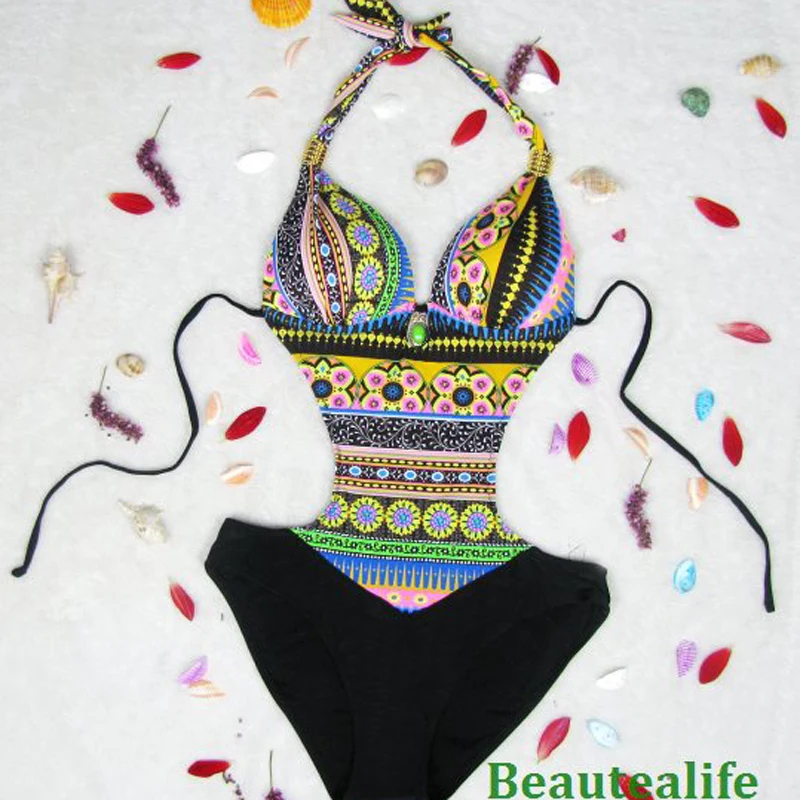 2017 Богемия цельный купальник пуш ап бюстгальтер купальный костюм купальники для