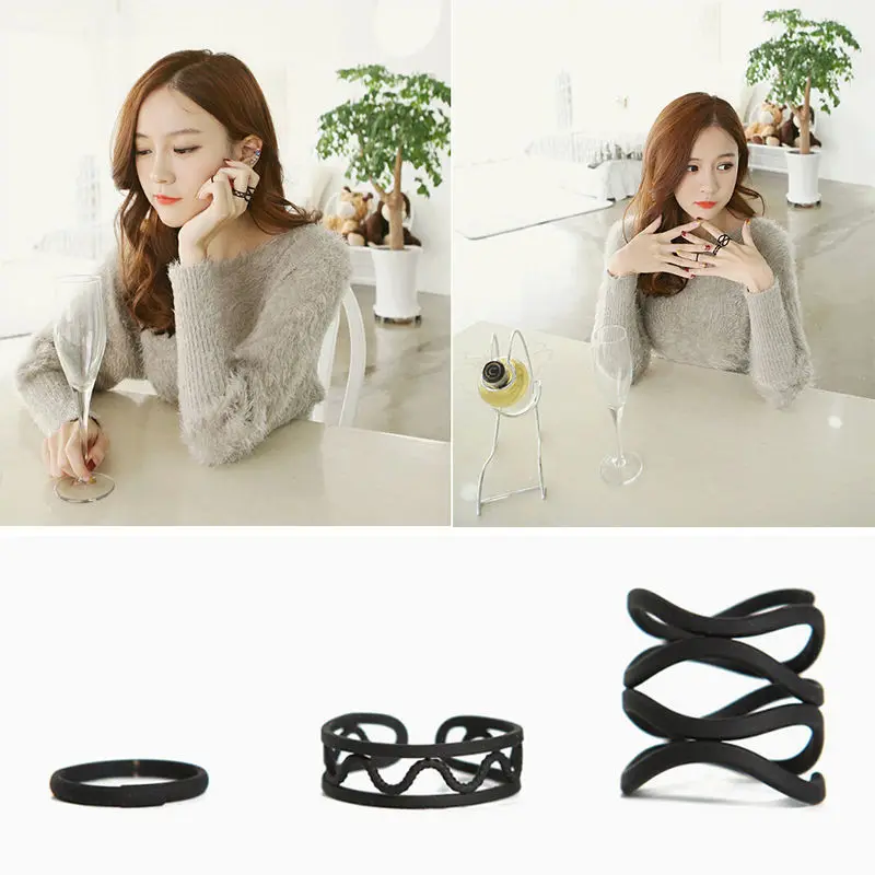 3 шт./компл. кольцо средней длины в Корейском стиле панк набор колец черного стека