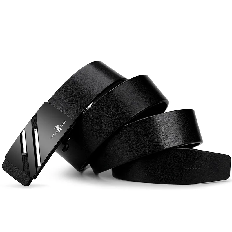 WilliamPolo Genuine Leather Belt Men 2018 Business Fashion Black Belts For Male Automatic Buckle Cowskin Waist Strap 105~130cm | Аксессуары
