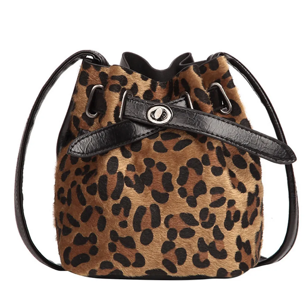 Women Plush Leopard Print Shoulder Bag Messenger Crossbody Bucket luxury handbags women bags designer high quality d27 | Багаж и сумки