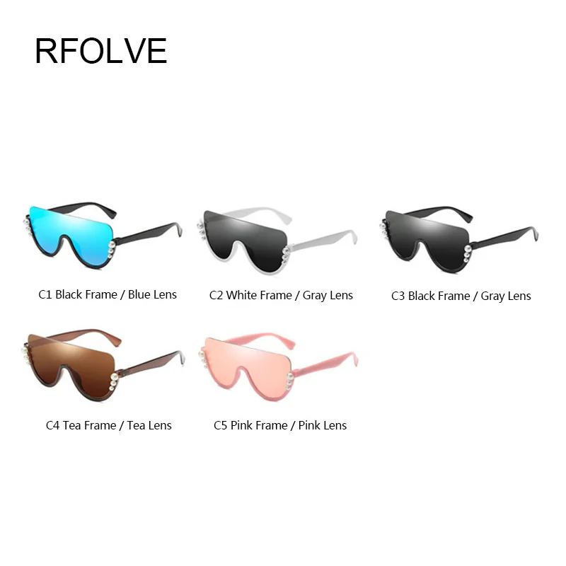 RFOLVE Модные женские крупные Солнцезащитные очки Марка жемчужный полукадр