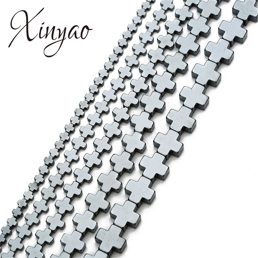 XINYAO Natural Stone Beads Cross Shape Black Hematite 4/6/8/10/12mm For Diy Jewelry Making Bracelet Necklace | Украшения и