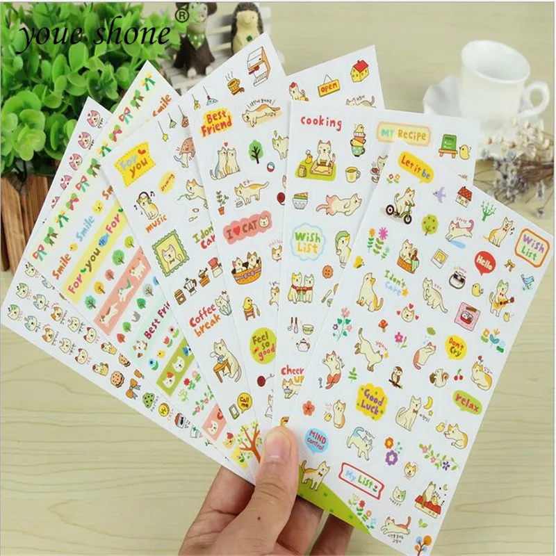 Корейские канцелярские товары 6 шт. Набор наклеек для украшения дневника милого