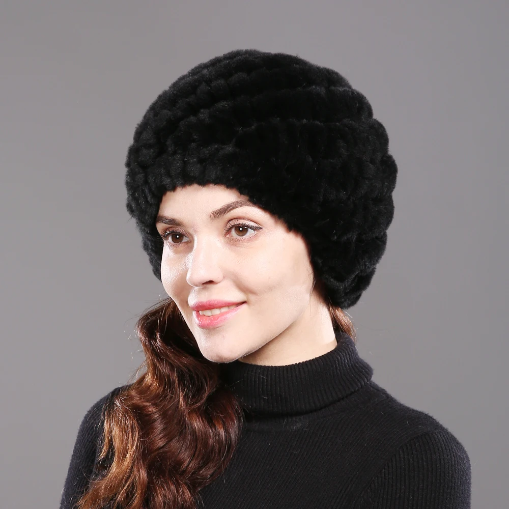 Новые зимние для женщин 100% натуральный мех енота меховой шапки из меха кролика