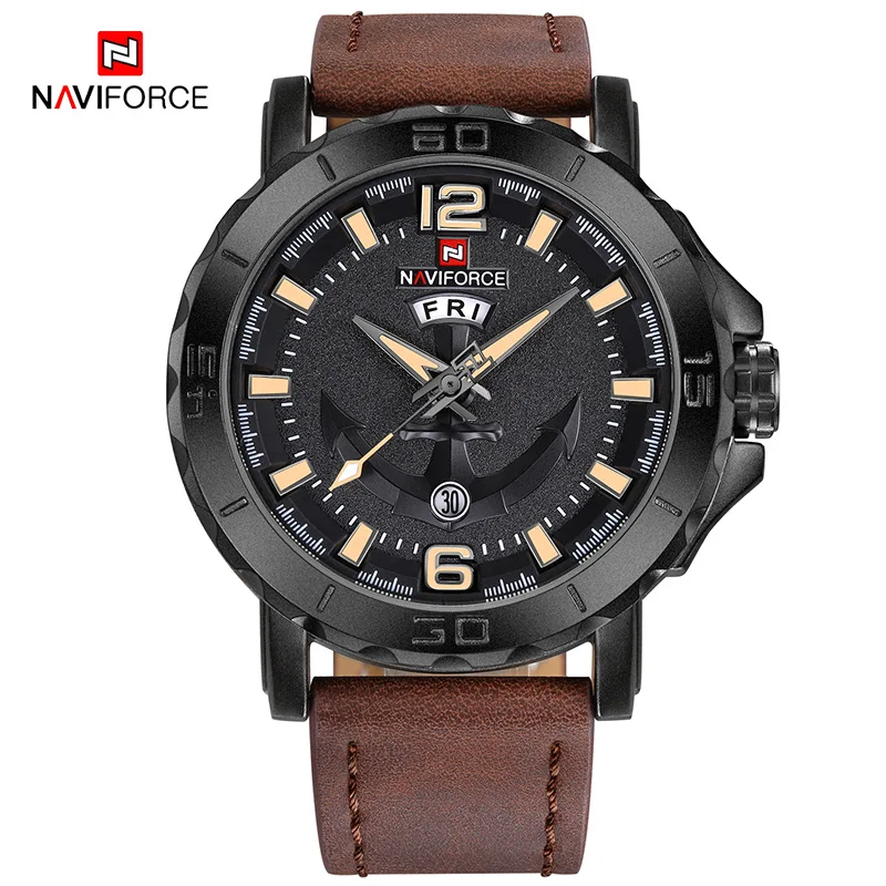 Brown NAVIFORCE мужские часы Аналоговые часы с датой кварцевые наручные часы мужские армейские военные водонепроницаемые Роскошные Брендовые спортивные наручные часы Relogio - Цвет: Brown