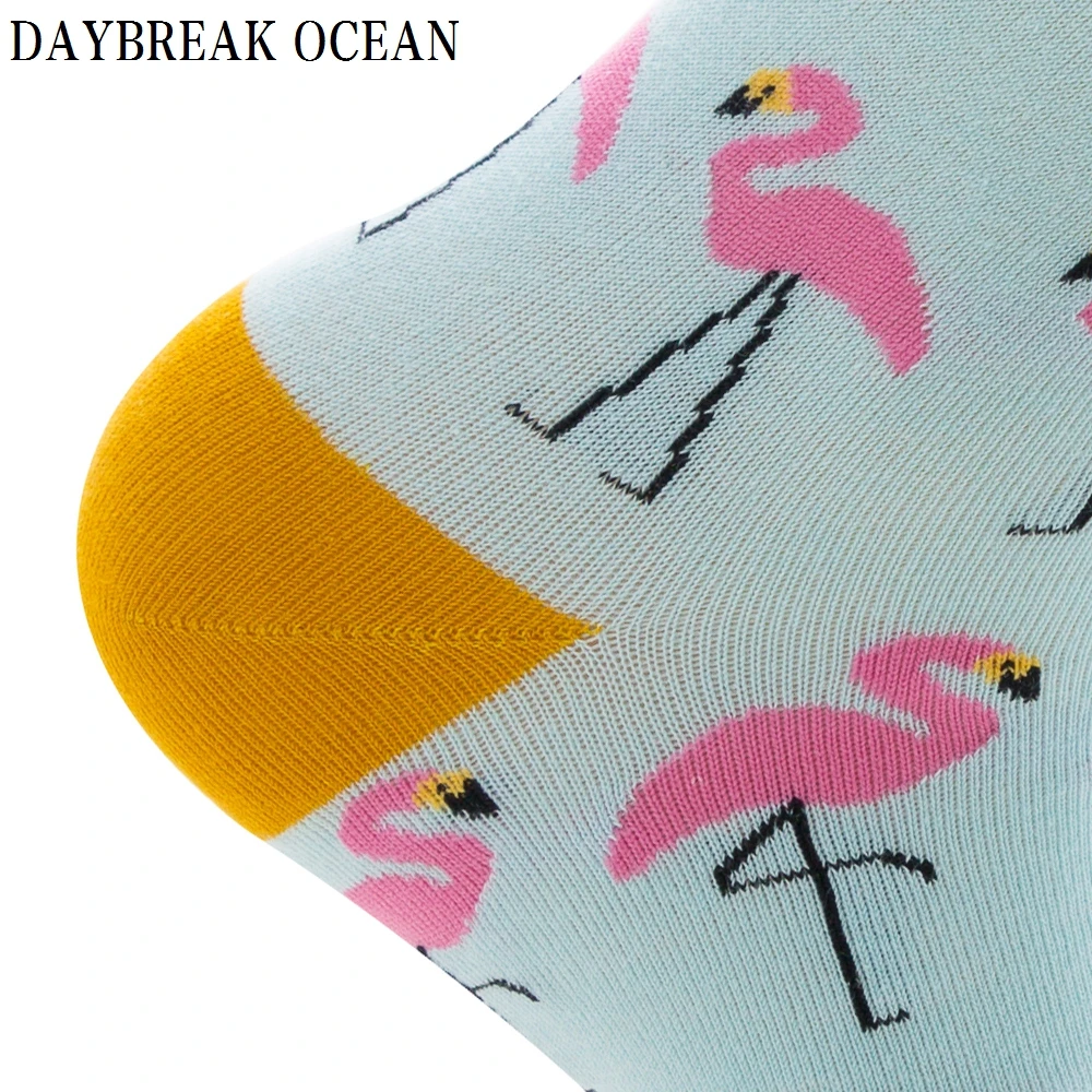 Unisex 5 Pairs Colorful Flamingo Combed Cotton Socks Fashion Autumn Happy Men's Long Socks Dress Party Wedding Funny Crew Socks