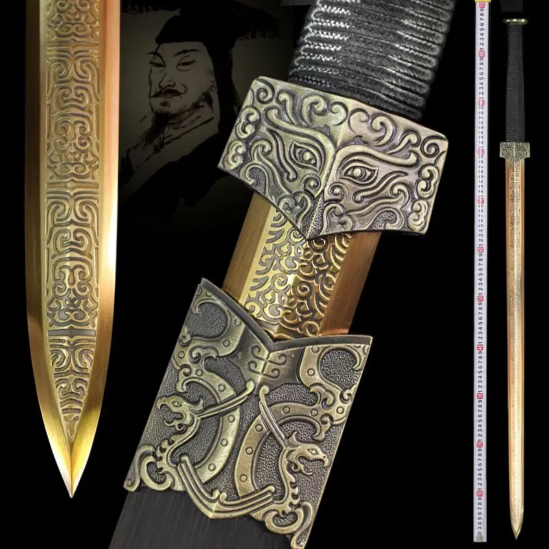 

Chinese Han Dynasty Sharp Battle Sword T10 steel hand-made ebony wood Scabbard Alloy Knife fitted