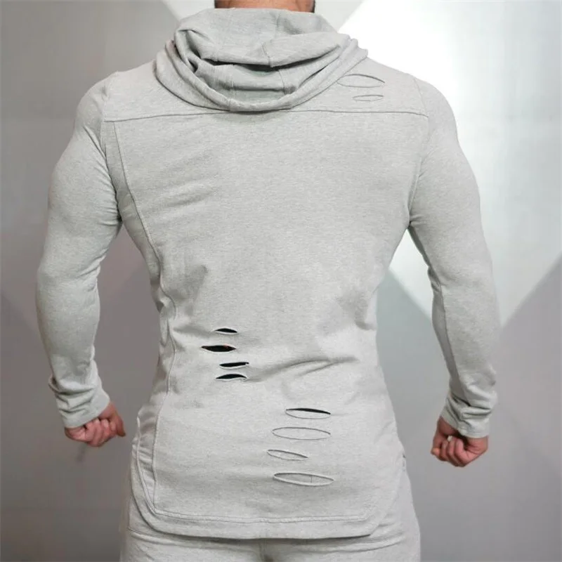 

Autumn Newest Fitness Men Gyms broken hole Hoodies Sweatshirt Bodybuilding Hoody Casual Sweatshirt Men's Slim Fit Hooded Jacket