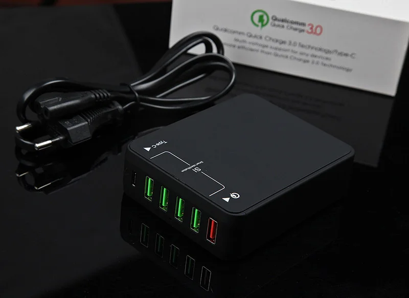 6-port 60W type-C usb зарядная станция, настенное зарядное устройство концентратор быстрая зарядная станция с Qualcomm Quick Charge 3,0 и type C