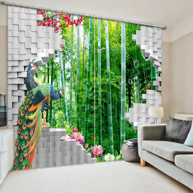 

Modern Home Decoration Living Room Curtains 3d brick peacock curtains