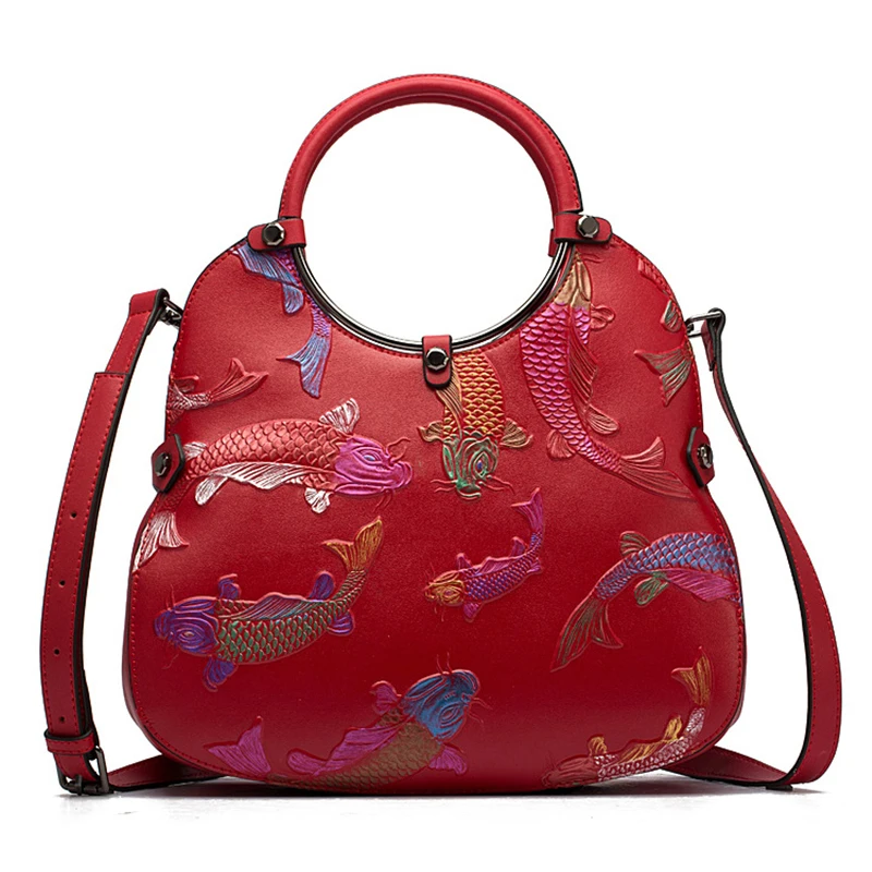 Женская сумка через плечо из натуральной кожи мессенджер в национальном стиле с