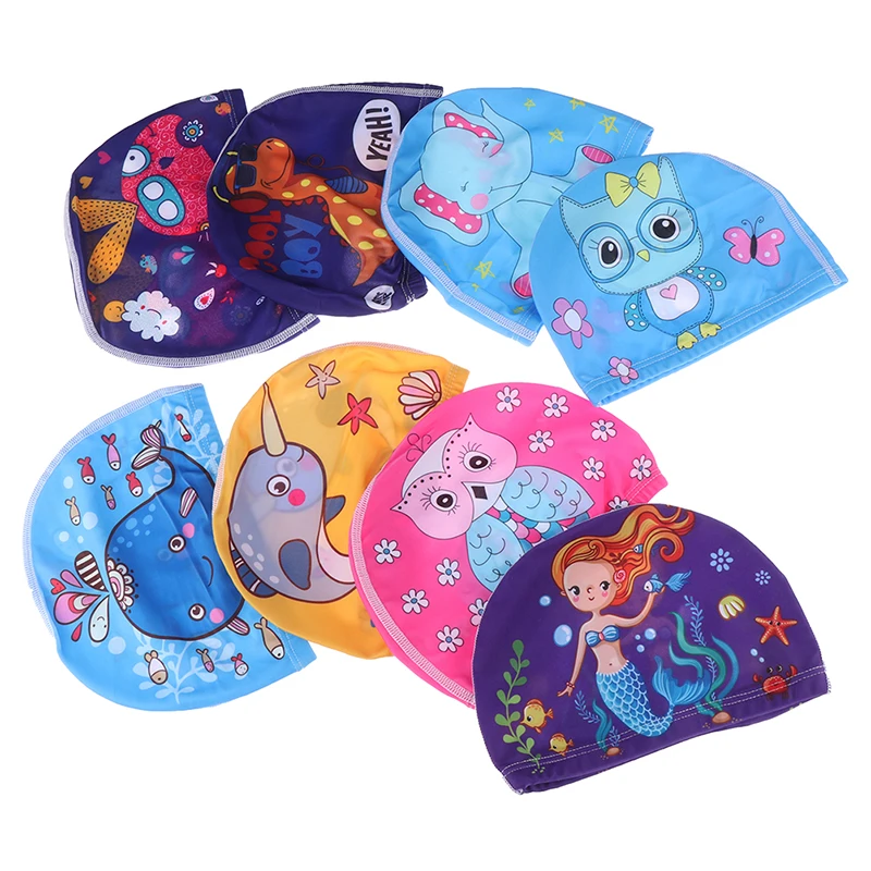Эластичные тканевые милые шапочки для плавания с мультяшным принтом длинных