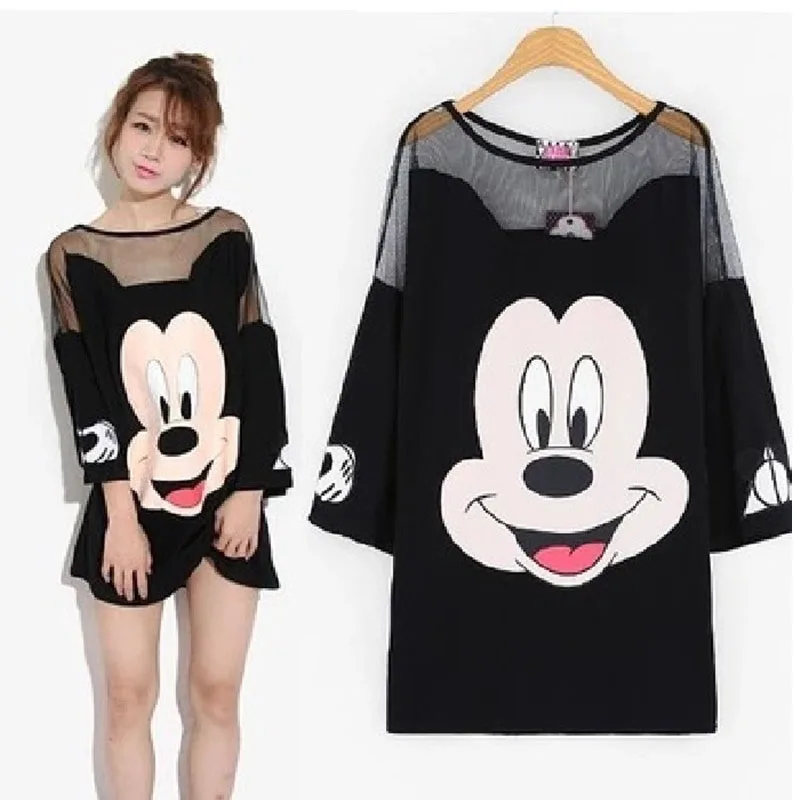 Женское летнее Мини-кружевное платье с принтом Микки Маус больших размеров