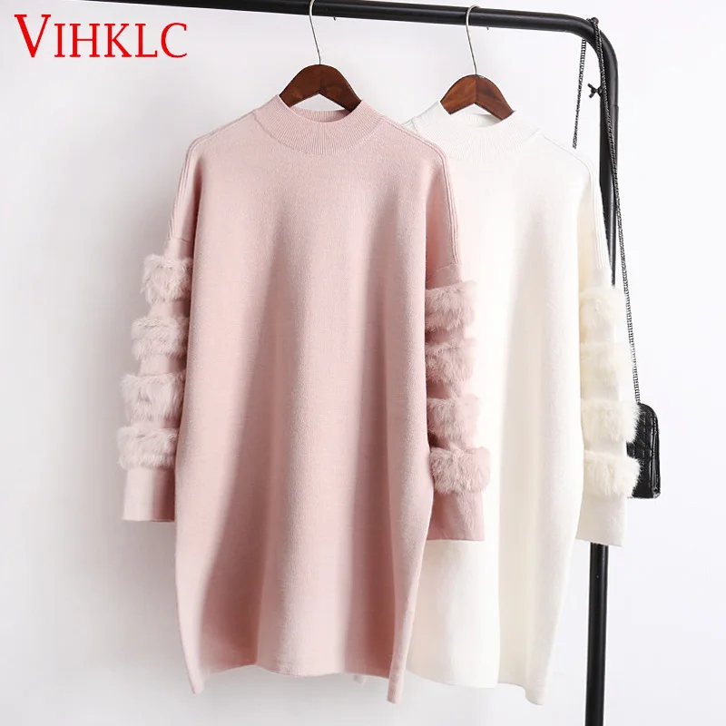 2018 rabbit fur autumn winter warm korean turtleneck pull long sleeve women jumpers sweaters pullovers fashion femme B127 | Женская