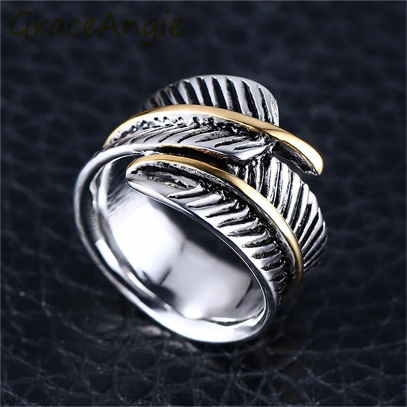 Кольцо GraceAngie из титановой стали в форме пера и растения мужское украшение стиле