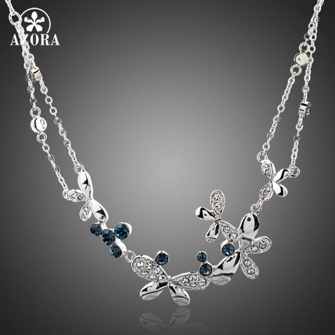 AZORA Любовь бабочка синий кристалл белый золотой цвет Stellux австрийский кристалл кулон ожерелье TN0087