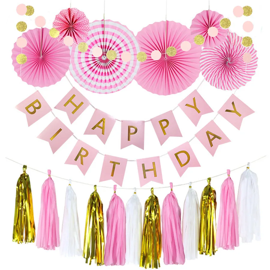 

Розовый баннер на день рождения с золотыми буквами, баннер для вечеринки в честь Дня Рождения, украшения для девочек и мальчиков, детский пр...