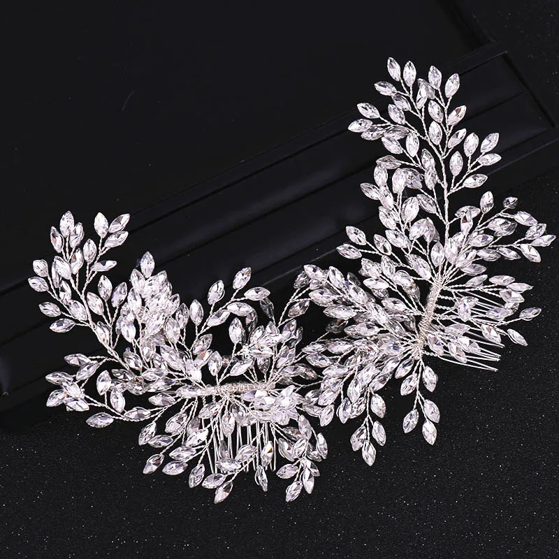 Silver Color Дизайн, двойные расчески, серебряный/золотой цвет, женские расчески для волос, свадебные украшения для волос, стразы, украшение для головы невесты - Окраска металла: Silver Color