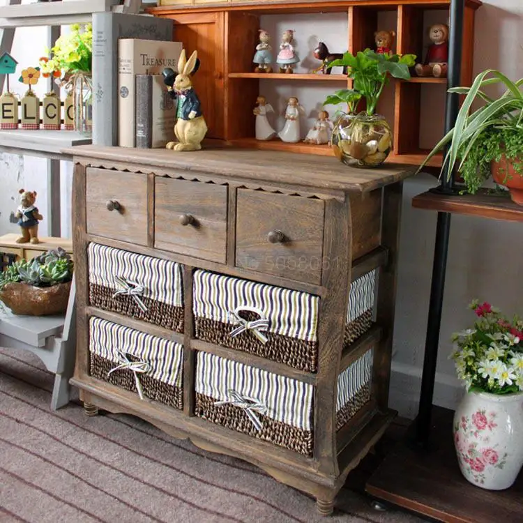 Американский кантри рустикальный Ретро тумбочка из твердой древесины