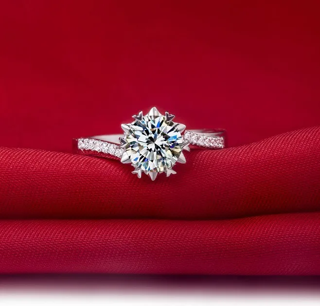 1 карат чистого золота 750 Снежный хлопья стиль Перманентный CHARLES& COLVARD Moissanite кольцо на головщину отличный дизайн Золотое кольцо