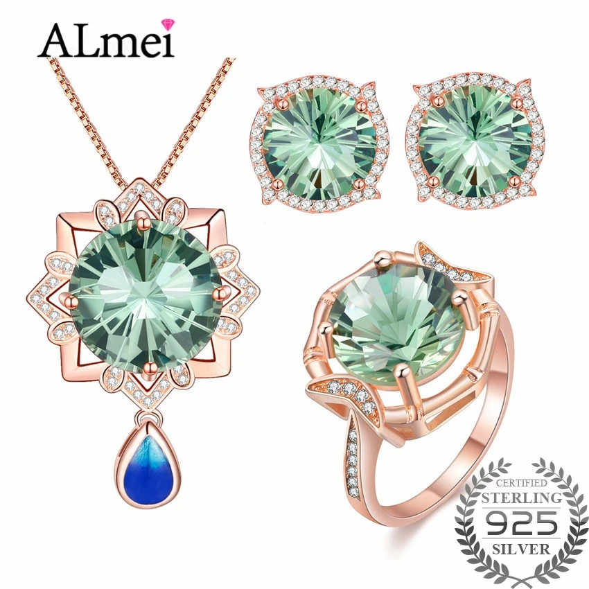 

Серьги/кулон/ожерелье/кольцо Almei, из серебра 925 пробы, с зеленым фианитом, CT006, в подарочной коробке