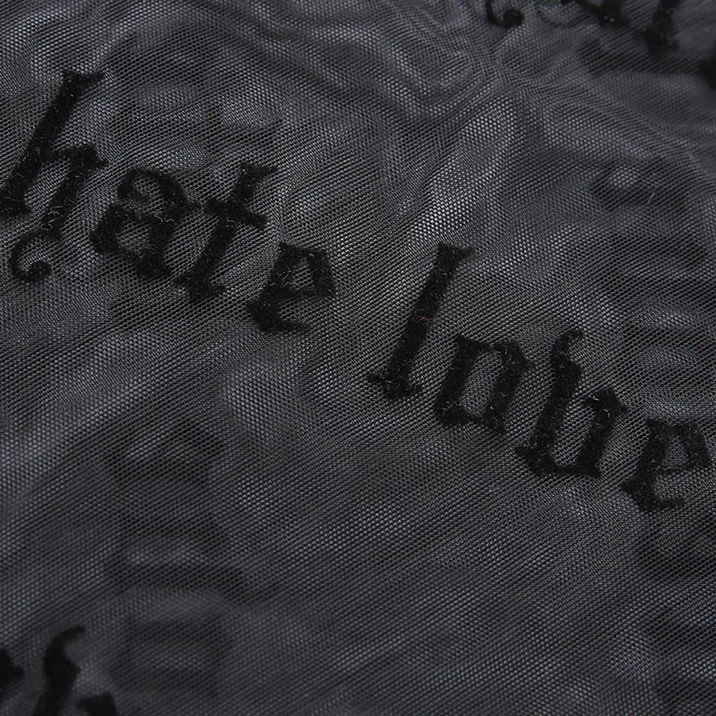 Harajuku, женские повседневные сетчатые топы, водолазка, длинный рукав, Звездный угол, принт, сетка, перспективный короткий топ, летний, черный, roupas feminina