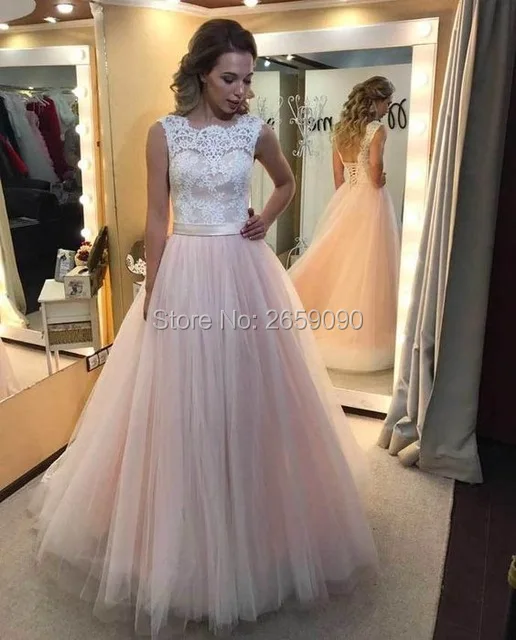 Модест Тюль Line Long Prom Dress 2017 Рукавов Очаровательная Спинки Кружева Элегантный