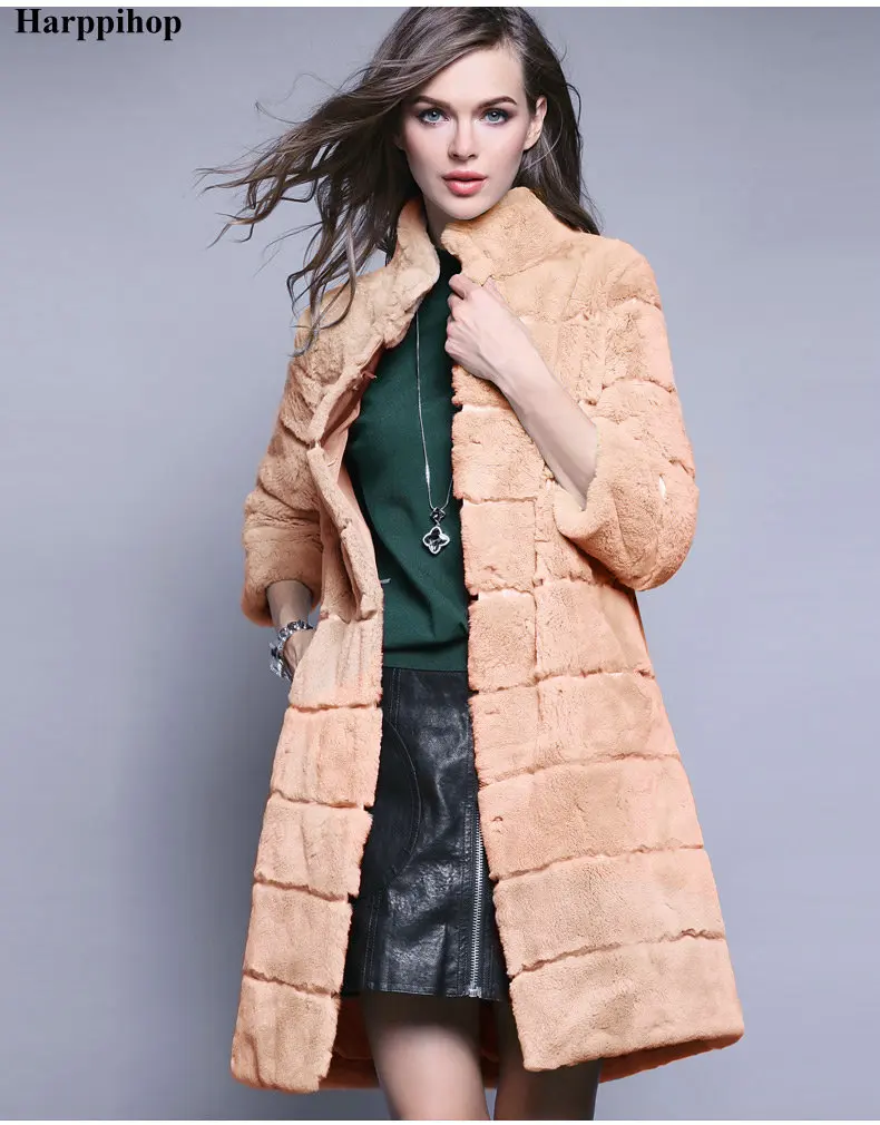 Слоновая кость 100 см, 6XL, большие размеры, натуральный мех кролика Рекс, шуба разных цветов, Женская длинная дизайнерская зимняя теплая верхняя одежда, Женское пальто - Цвет: Слоновая кость