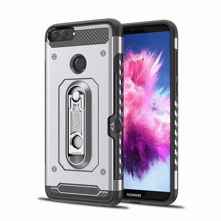 Silver Чехол для huawei P Smart Cover, противоударный чехол с подставкой и отделением для карт, мягкий чехол для huawei P Smart, FIG-LX1, LX2, чехол kimTHmall - Цвет: Silver