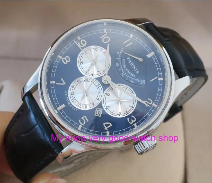 42 мм PARNIS 26 jewels японские 9100 автоматические механические часы с автоматическим заводом синий циферблат сапфировое стекло Мужские часы 45sy