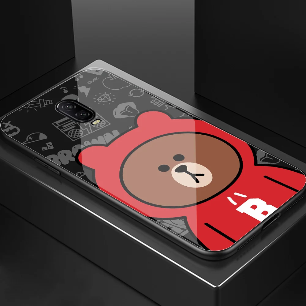 00597 Чехол для OnePlus, 6 t, чехол One Plus, 7 pro, милый медведь, стеклянная задняя крышка, 1+ 7 T, чехол для телефона, оболочка для OnePlus, 6 t, 6, 7 pro, 7t - Цвет: 00597