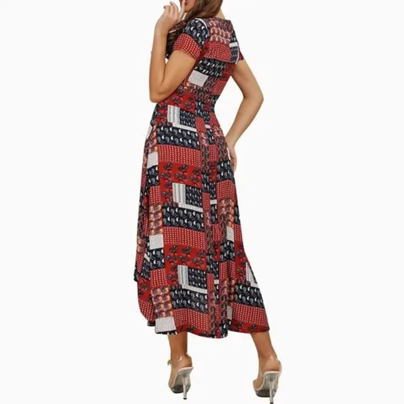 2019 Boho Платье женское летнее праздничное клетчатое с принтом сексуальное