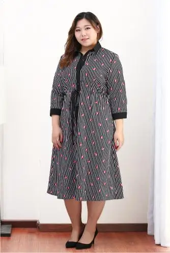 TUHAO офисные женские летние платья ампир размера плюс 10XL 8XL 6XL полосатые платья-рубашки с бантом и поясом женское свободное платье MS17