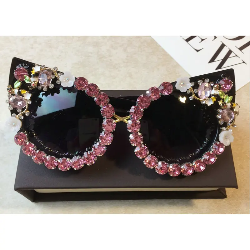 Женские винтажные маленькие Солнцезащитные очки Cat красные и фиолетовые стразы в