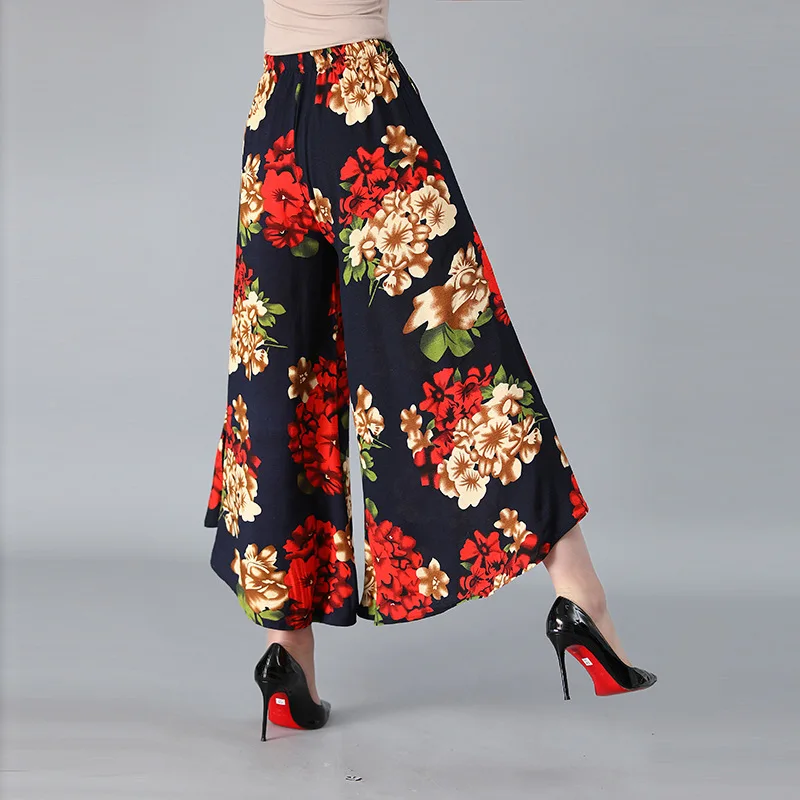 New Arrival Summer Style Mother Culottes XXXL print flowers Plus size High Waist pockets women's Wide Leg pants | Женская одежда
