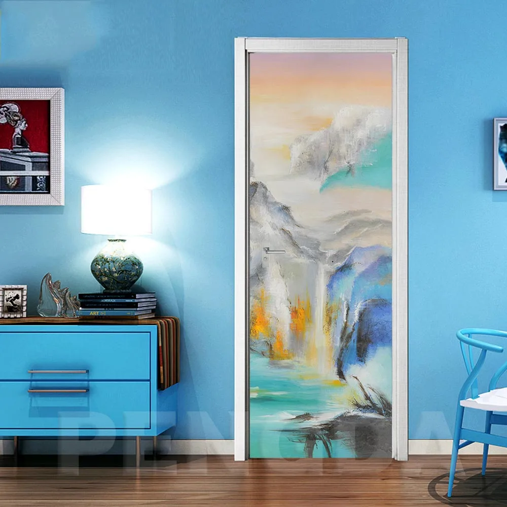 

3D Renovation Decal Self Adhesive Abstract Waterfall Picture Home Decor Waterproof Print Artwork For Living Room Door Sticker