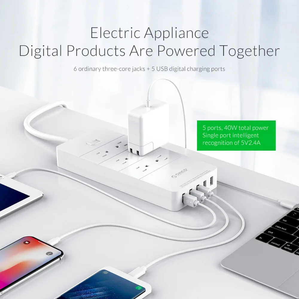 ORICO умная USB лента питания электронная розетка штепсельная вилка США 6 AC защита от