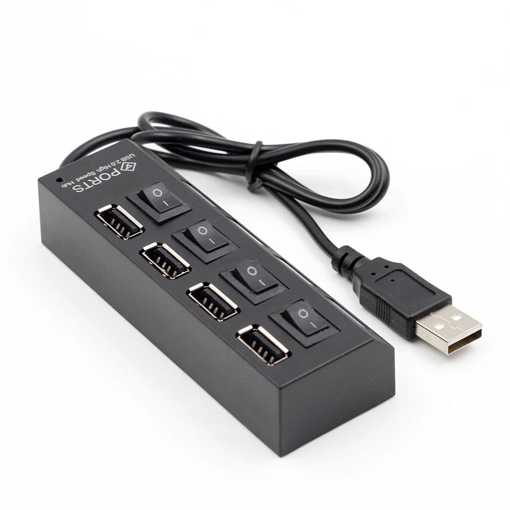 USB 2.0 Хаб Тонкий 4 Порта LED High Speed С Выключателем Питания Кабель Для Портативных ПК