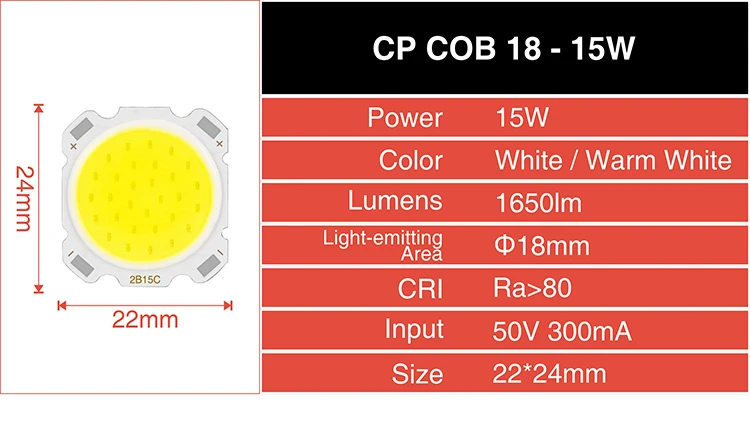Светодиодный COB Чип DC9-50V Вход 15 Вт 12 Вт 10 Вт 9 Вт 7 Вт 5 Вт 3 Вт для DIY Светодиодный точечный светильник Светильник лампы DIY теплый белый холодный белый нужен драйвер