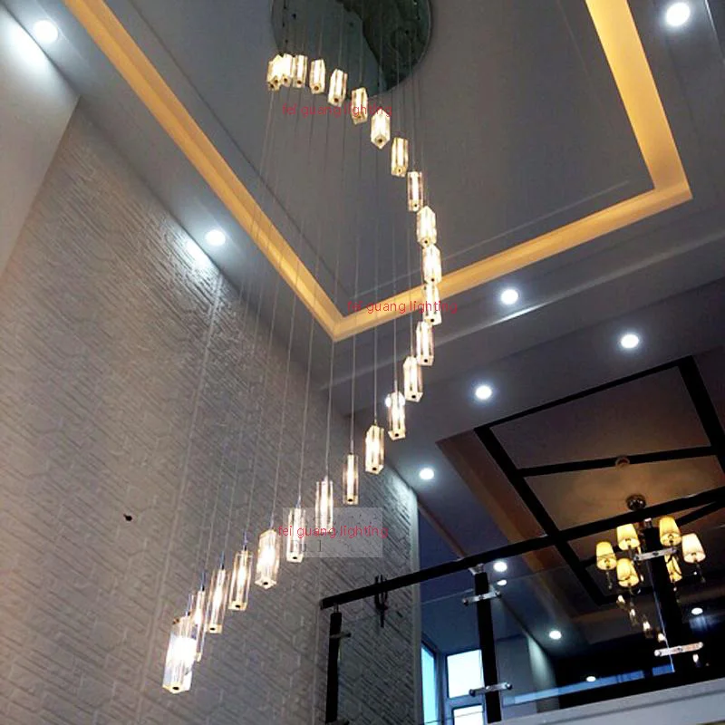 en Ucuz Uzun Avizeler Merdiven Kristal Spiral Avize Aydınlatma Gömme Montaj Avizeler Tavan Asılı Işıklar Süspansiyon Işık