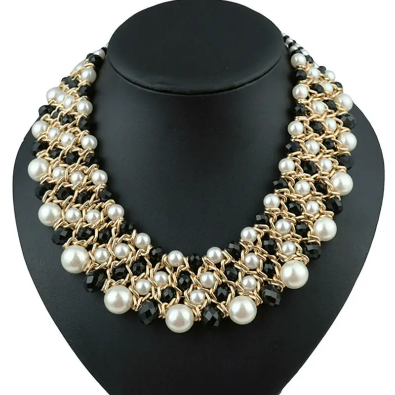 Колье чокер с разноцветными жемчужинами и кристаллами массивное ожерелье
