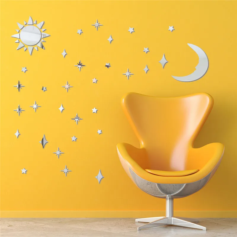 Защита от солнца луны и звезд DIY акриловые зеркало Наклейки на стену 3D Наклейки на стену для детей номеров потолков Наклейки на стены