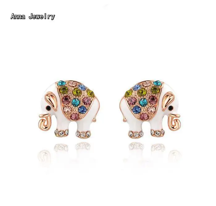 Новая мода Красочные счастливые серьга гвоздик &quotСлон&quot серьги розовый золотой