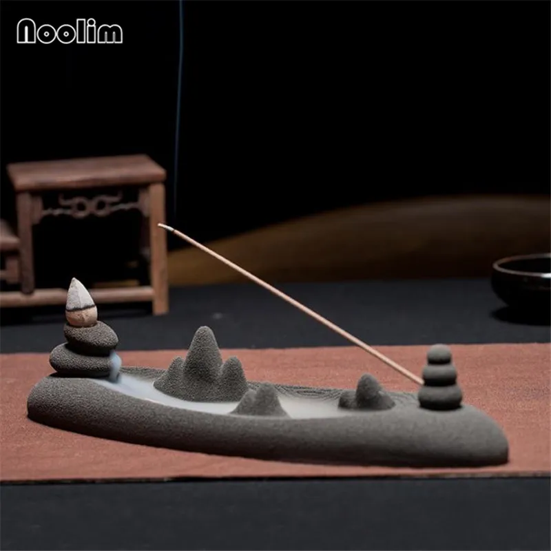 Incense Burner Дзен японский стиль сухие горы и реки обратного потока благовония горелки керамические матовые катушки и держатель для ароматических палочек Многофункциональный курильница - Цвет: Incense Burner
