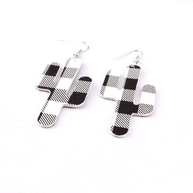 Cutout Cactus Jewelry Leather Dangle Drop Earrings for Women Stripes New | Украшения и аксессуары