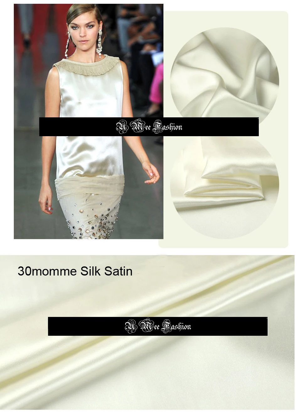 CNUM Natural Silk White/ Satin Stretch Habotai CDC/ Fabric/ Width: 114cm 140cm 160cm 240cm /by meter | Дом и сад