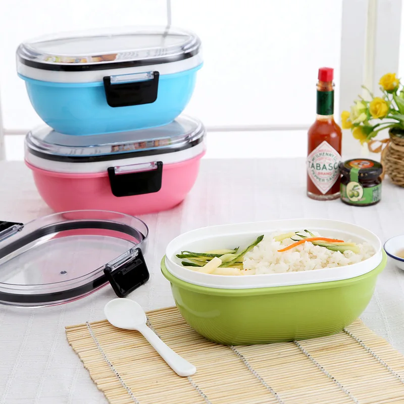 Конфеты Цвета езду школы Bento Коробки для обедов с ложкой Посуда сервиз в