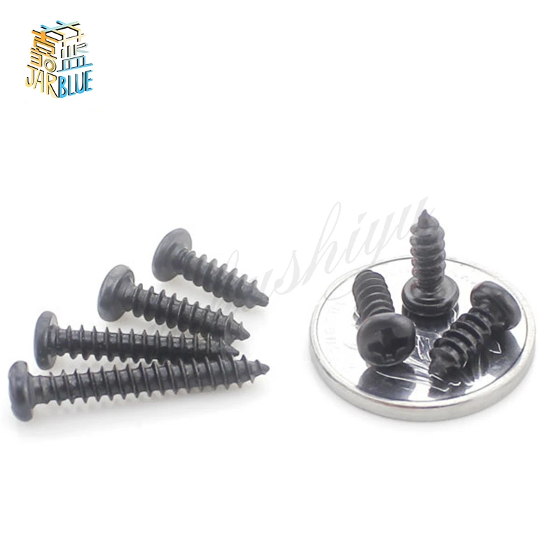 Черные резьбообразные винты M2x10mm 100 шт./компл. с поперечной головкой для
