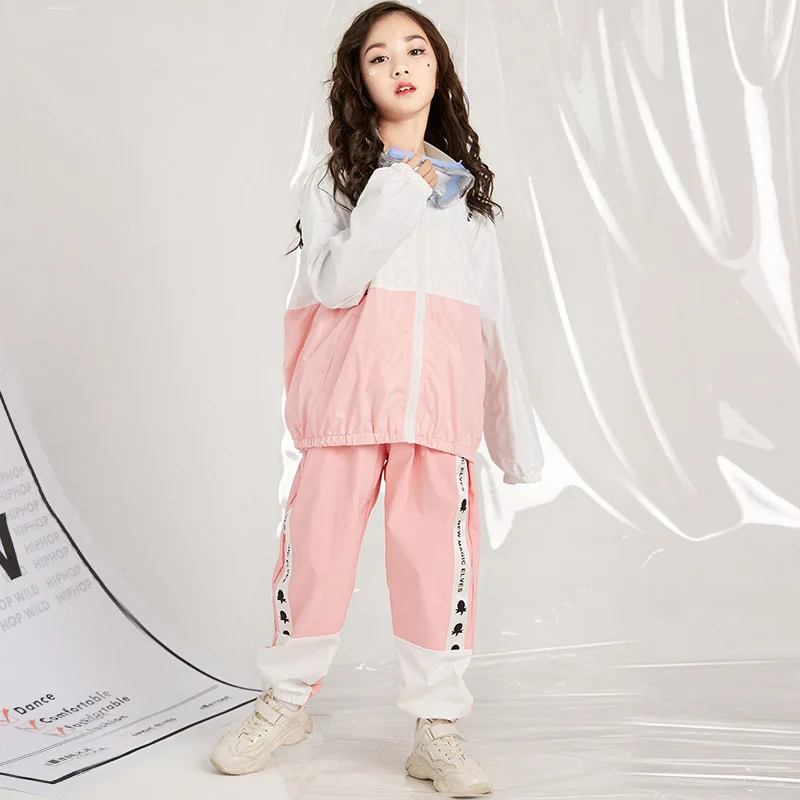 Children hip hop set female hip-hop drum pink jacket girls jazz dance performance costumes DQL083 | Тематическая одежда и
