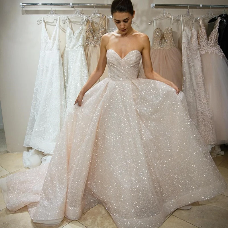 Шикарное свадебное платье, лиф сердечком свадебное платье с пайетками robe de mariee Свадебные платья цвета слоновой кости трапециевидной формы с открытыми плечами vestido de noiva